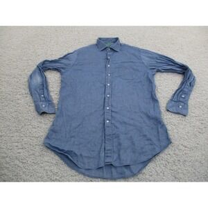 Sid Mashburn Shirt Mens Large Blue Linen Cotton Long Sleeve Button Beach A2